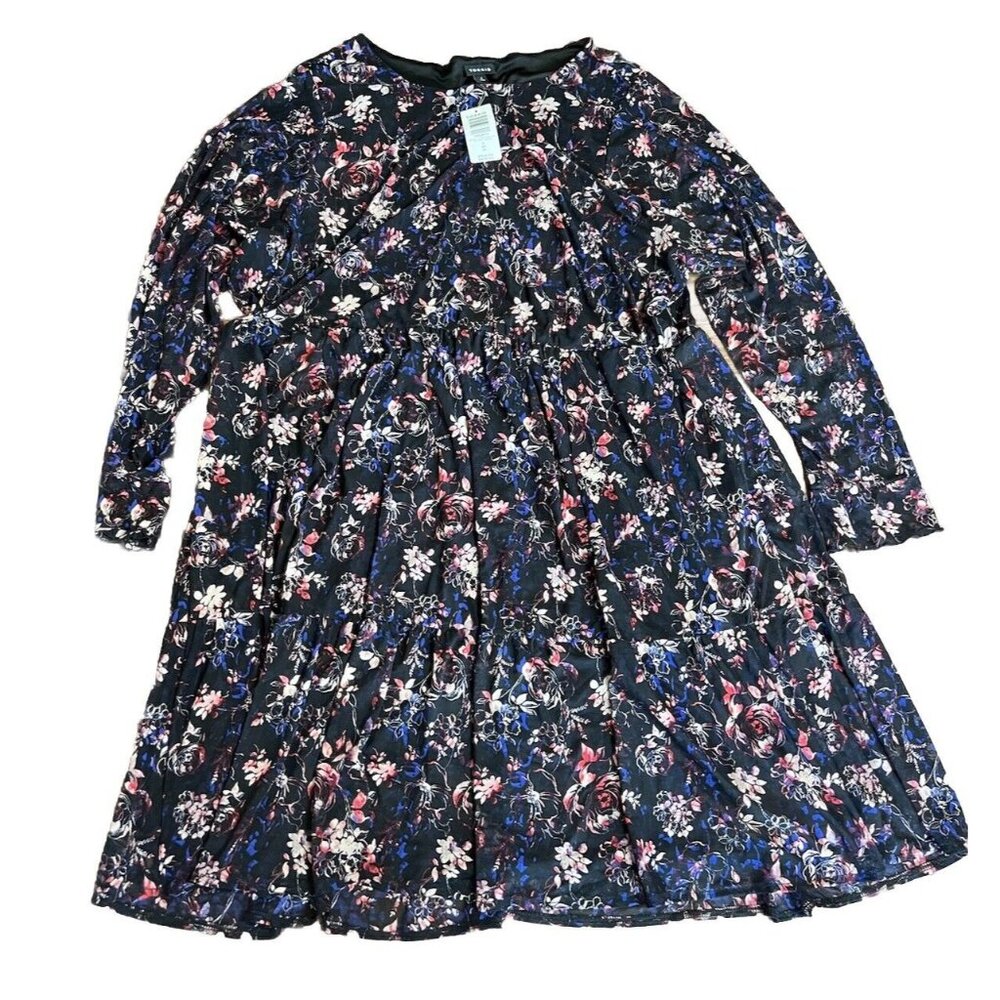 Torrid Ruffled Dress Mesh Floral Black With‎ Pockets Size 4x Long Sleeve